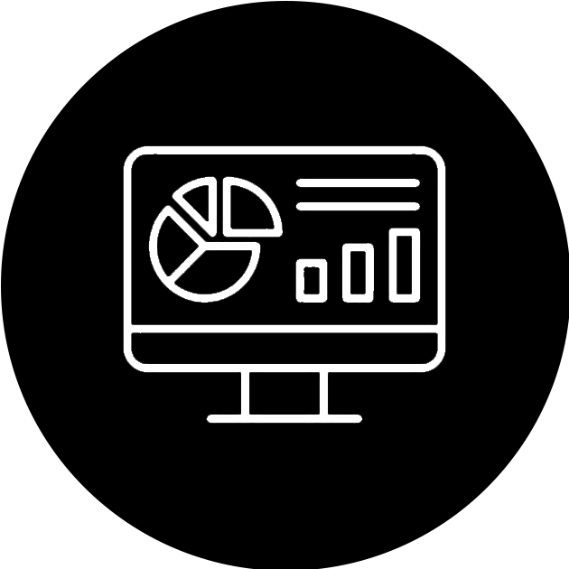 Moniteur avec graphiques de données et icône de camembert.